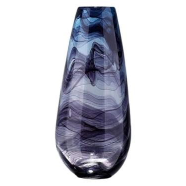 Imagem de Vaso decorativo de vidro feito à mão artesanato azul gradiente transparente sala de estar quarto decorações (37 * 18 cm) decoração de cerâmica