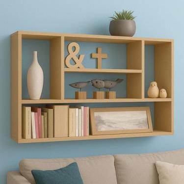 Imagem de Prateleira Decorativa MDF Cru 75x90x15cm porta livros sala - SIXTEEN D