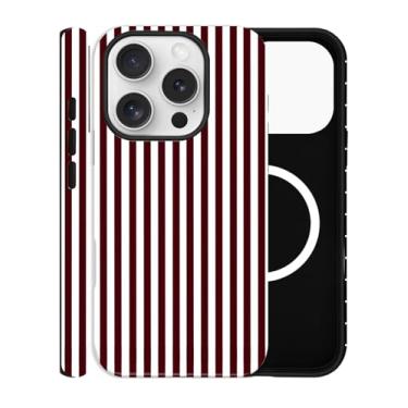 Imagem de ZOEVEES Capa magnética para iPhone 16 Pro Max, compatível com MagSafe, design bonito listrado estético para mulheres, capa rígida híbrida de 2 camadas, vermelho vinho