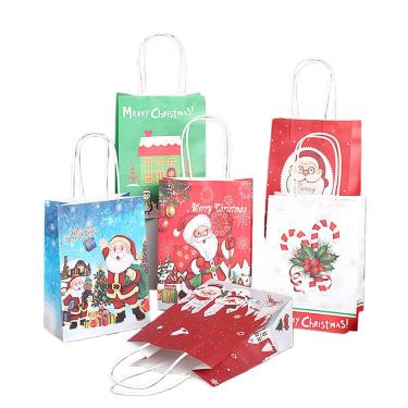 Imagem de Conjunto de sacolas de presente Cartoon Santa Christmas White Kraft Paper