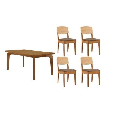 Imagem de Sala Jantar Mesa Londrina Tampo Curvo 120cm+4 Cadeiras Havana Naturale - Suede Capuccino - Rufato