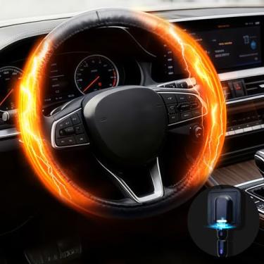Imagem de Peabownn Capa de volante aquecida – não envolvida em torno de 36,8-38 cm, aquecedor de capa de volante de carro, aquecimento rápido USB, ajuste universal para veículos, caminhões, SUVs 36,8-38 cm UV