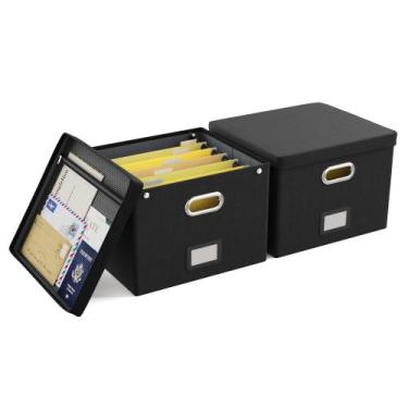 Imagem de Caixa organizadora de arquivos Oterri Large 38x33x28 cm Preta x2