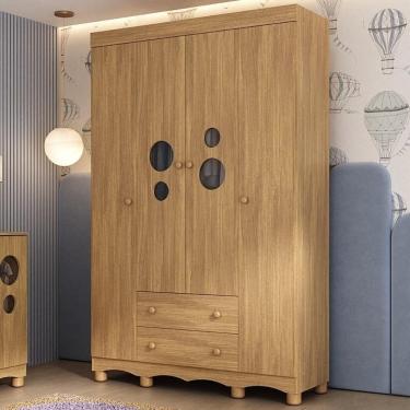 Imagem de Guarda-roupa Infantil 122cm Com Vidro 4 Portas E 2 Gavetas Suspiro Multimóveis MP4458 Madeirado