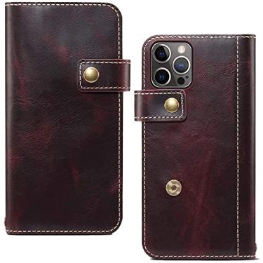 Imagem de EKESA Capa para Apple iPhone 12 Pro (2020) 6,1 polegadas, capa de couro genuíno capa carteira magnética proteção stent função flip case [porta-cartão] (cor: vermelho)