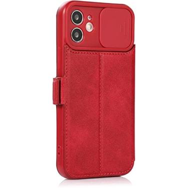 Imagem de KKFAUS Capa carteira para iPhone 13/13 Mini/13 Pro/13 Pro Max, capa protetora magnética de couro PU com proteção de lente completa com bloqueio de RFID (cor: vermelho, tamanho: 13 6,1 polegadas)