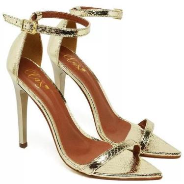 Imagem de Sandália Salto Alto Feminino Bico Folha Cristal Ouro Light - Ella'S, 3