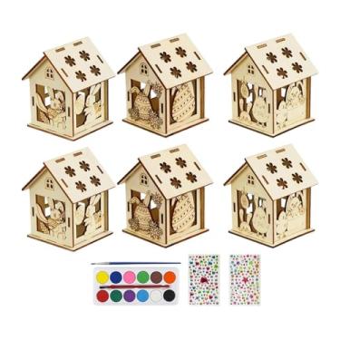 Imagem de Fenteer Conjunto de 6 Peças de Artesanato de Páscoa em Madeira, Casinha para Atividades em Família, Meninos E Meninas.