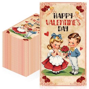 Imagem de 100 guardanapos de dia dos namorados, guardanapos de festa vintage cupido infantil, decoração de mesa de coração feliz retrô para suprimentos de festa de jantar de fim de ano