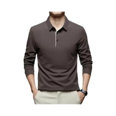 Imagem de Camisa Polo Masculina De Manga Longa Em Cor Sólida Casual De Negócios 