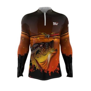 Imagem de Camiseta Mar Negro Peixe Pesca Proteção Solar 50+ Com Luvinha Brasil T