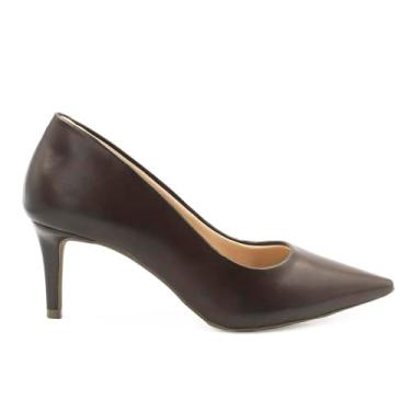 Imagem de Zatta Scarpin Feminino Salto Fino Bico Fino, Couro Tecnológico, Salto 7 cm, Solado Borracha, Casual (Marrom, BR, Adulto, Numérico, 34)