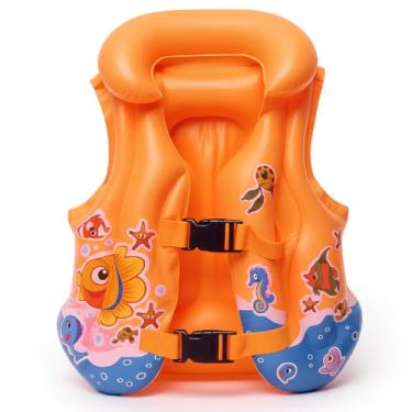 Imagem de Colete Inflável Boia Infantil Fundo do Mar Com 2 Travas Praia Piscina Menino Menina (Laranja)