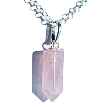 Imagem de Colar Micro Pontinha Pedra Quartzo Rosa Prata 950 15mm - CristaisdeCur