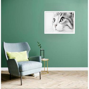 Imagem de Quadro Decorativo Gato Olhar P&Amp;B - 50X70Cm