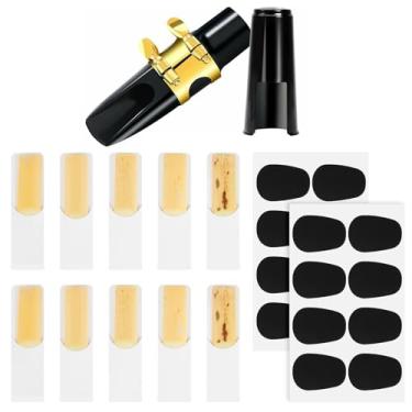 Imagem de Ymapinc Conjunto de 26 peças de silicone e bambu para saxofone, bocal para clarinete, protetor de dentes, acessórios autoadesivos para músicos iniciantes