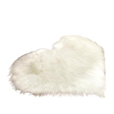 Imagem de 1 tapete de pelúcia em forma de coração para sala de estar, quarto, decoração de casa, dia dos namorados, 50 cm x 60 cm (branco)