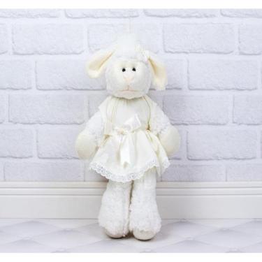 Imagem de Ovelha fufy de pelucia 22 cm - vestido com lese  - CKD CONFECCOES, Pal