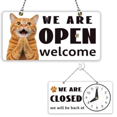 Imagem de PLIGREAT Placa de sinalização aberta de gato fofo dupla face aberta fechada sinal de negócios sinal de boas vindas placa para loja de varejo bar padaria loja janela decoração de parede sinais de porta