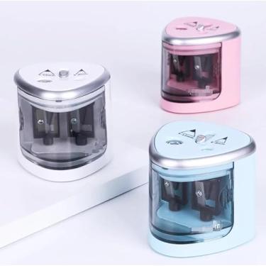 Imagem de Apontador Elétrico Automático para Lápis 6-12mm - Operado a Bateria, 2 Furos Multi-Funcional com Depósito de Lascas, Ideal para Escola e Escritório(skxbd-aleatorio,2 UNIDADE)