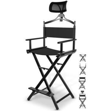 Imagem de Cadeira de Maquiagem, 140 * 58 * 42 cm, Preto, Maquiagem, para Artista, Dobrável, Cadeira de Diretor de Altura Atualizada