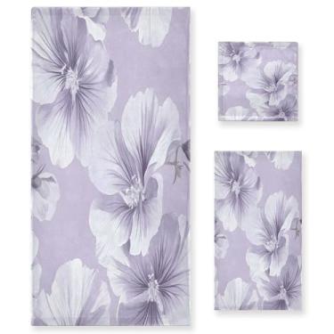 Imagem de xigua Conjunto de toalhas de banheiro com flores de gerânio cinza absorvente macio 3 peças toalha de banho toalha de mão toalhas decorativas para banheiro, academia, hotel, praia, piscina