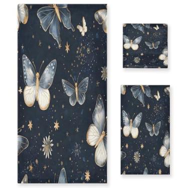 Imagem de xigua Conjunto de toalhas de banheiro borboletas absorvente macio 3 peças toalha de banho toalha de mão toalhas decorativas para banheiro, academia, hotel, praia, piscina