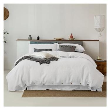 Imagem de Conjunto de cama de linho puro, tamanho casal solteiro macio, capa de edredom de lençol plano, roupa de cama, têxtil doméstico, tamanho Queen King, cama de luxo em uma bolsa (C King Size 4 peças)