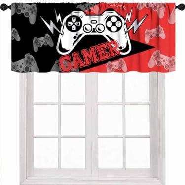Imagem de Cortinas de jogos para quarto de meninos, controle de videogame vermelho e preto, cortinas curtas, tratamentos de janela para berçário, sala de jogos, 1 peça, 137 x 45 cm