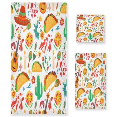Imagem de xigua Conjunto de toalhas de banheiro mexicanas coloridas absorventes macias 3 peças toalha de banho toalha de mão toalhas decorativas para banheiro, academia, hotel, praia, piscina