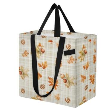 Imagem de SEHANY Sacola reutilizável de folhas de bordo aquarela com alças reforçadas, bolsa de compras de lona dobrável à prova d'água de grande capacidade para viagem, cozinha, praia