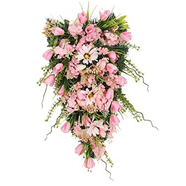 Imagem de Wswqop Guirlanda Floral em Formato de Lágrima para Decoração de Primavera, Ideal para Janelas, Portas de Entrada, Lareiras, Casas, Casamentos, Festas E Feria, ROSA, Tamanho real
