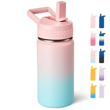 Imagem de Fijinhom Garrafa de água de 350 ml, copo pequeno com canudo, garrafa de água para escola, garrafa isolada a vácuo de aço inoxidável 304, livre de BPA, à prova de vazamento, bolha