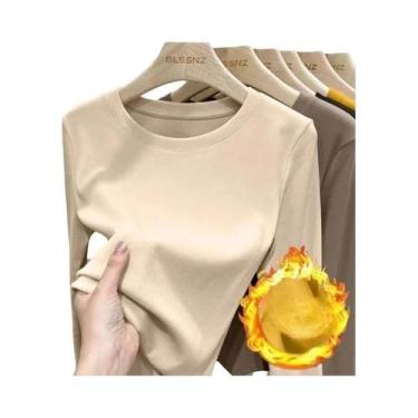 Imagem de Camiseta Térmica Feminina De Inverno De Manga Longa Com Gola Redonda E