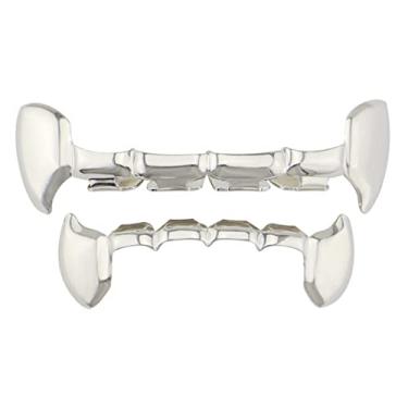 Imagem de Presas de vampiro banhadas a ouro Grillz para seus dentes para homens e mulheres, bonés brilhantes hip hop dentes Grillz superior e inferior, One Size, latão