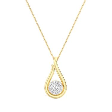 Imagem de GILDED Colar feminino com pingente de gota banhado a ouro 14KT, design de gota de 19,5 mm com brilho estilo pavé, joia elegante e minimalista