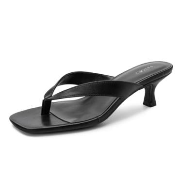 Imagem de FITORY Chinelo feminino sexy com salto gatinho, bico aberto quadrado, salto baixo, salto tanga confortável para tamanho casual 6-11, Preto, 41