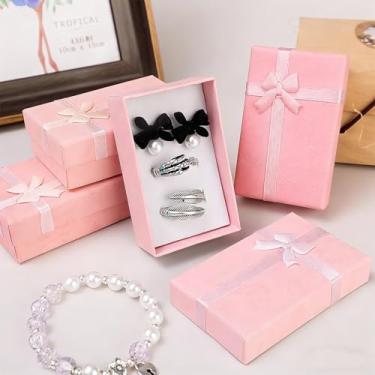 Imagem de Conjunto de 4 caixas de presente, caixas de joias para anéis, pingentes, brincos, colares – caixas de joias de papelão para aniversários, casamentos, aniversários (rosa, 8 x 5 x 2,5 cm)