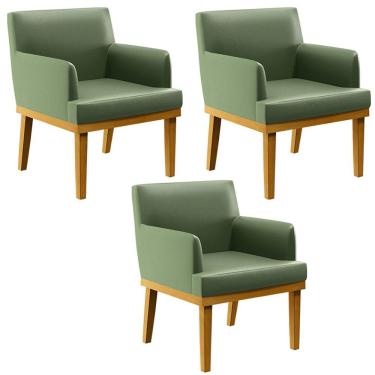 Imagem de Kit 3 Poltronas Decorativas Para Sala De Estar E Recepção Beatriz W01 Facto Verde Musgo - Lyam Decor