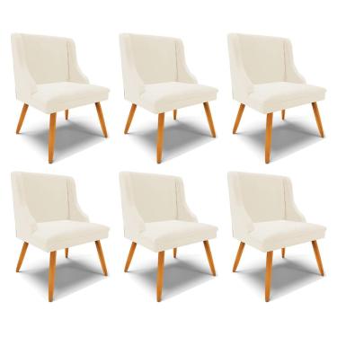 Imagem de Kit 6 Cadeiras Decorativas Sala de Jantar Pés Palito de Madeira Firenze Veludo Bege/Natural G19 - Gran Belo