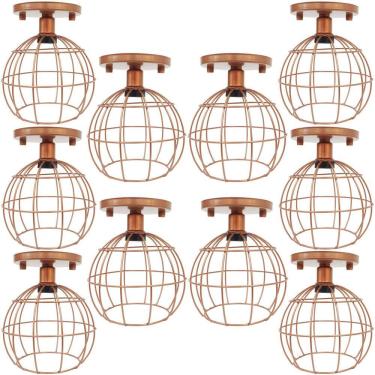 Imagem de 10 Lustres Teto Plafon Industrial Aramado Globo Retrô Luminária Vintage Cobre Rose Gold Agp Ilumini