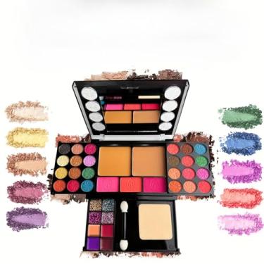 Imagem de Conjunto de maquiagem definitivo de 37 peças: paleta de sombras, blush, brilho labial e kit de contorno com aplicadores - ideal para iniciantes, inclui tons de marrom, baga, coral e azul
