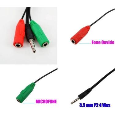 Imagem de Plug P2 4 Contatos Macho Trrs + 2 P2 Femea Fone Mic