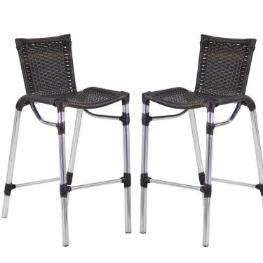 Imagem de Kit 2 Banquetas Alumínio Fortaleza Alta Para Balcão Cozinha Bar Trama Original Pedra Ferro