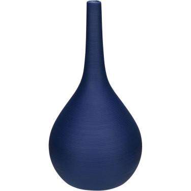 Imagem de Vaso Decorativo Enfiete Casa Aparador Garrafa Home&co Cerâmica 29x15x15cm Azul Navy
