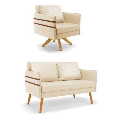 Imagem de Kit 01 Namoradeira 02 Lugares E 01 Poltrona Mari Corino Base De Madeira Ma30 - D'Rossi Bege