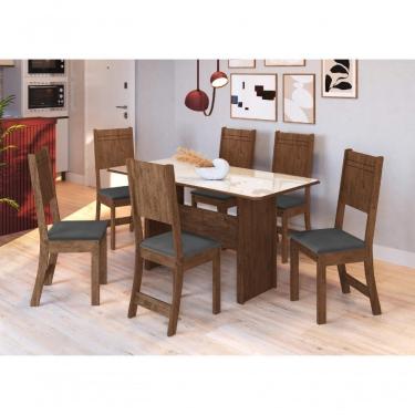 Imagem de Conjunto Sala De Jantar Fidelitá Atenas 150cm Com 6 Cadeiras Noce/off-white Assento Grafite