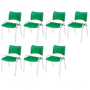 Imagem de Cadeira Iso Base Branco Igreja, Escola, Escritório - Verde Kit 7 Peças
