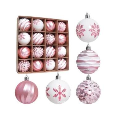 Imagem de Decorações De Bolas De Natal Rosa, Brancas E Vermelhas, 16 Peças De 6c