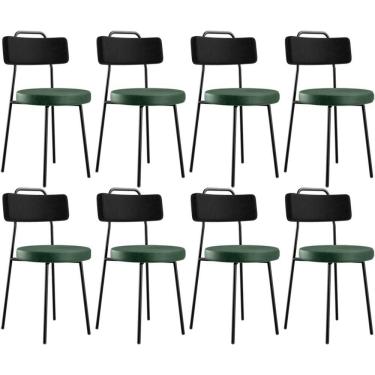 Imagem de Kit 08 Cadeira Estofada Para Sala Jantar Barcelona L02 Couríssimo Preto Facto Verde Musgo - Lyam